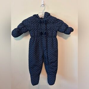 Rothschild 12 Months One Piece Snowsuit Flocked Pram‎ Bows Navy Blue